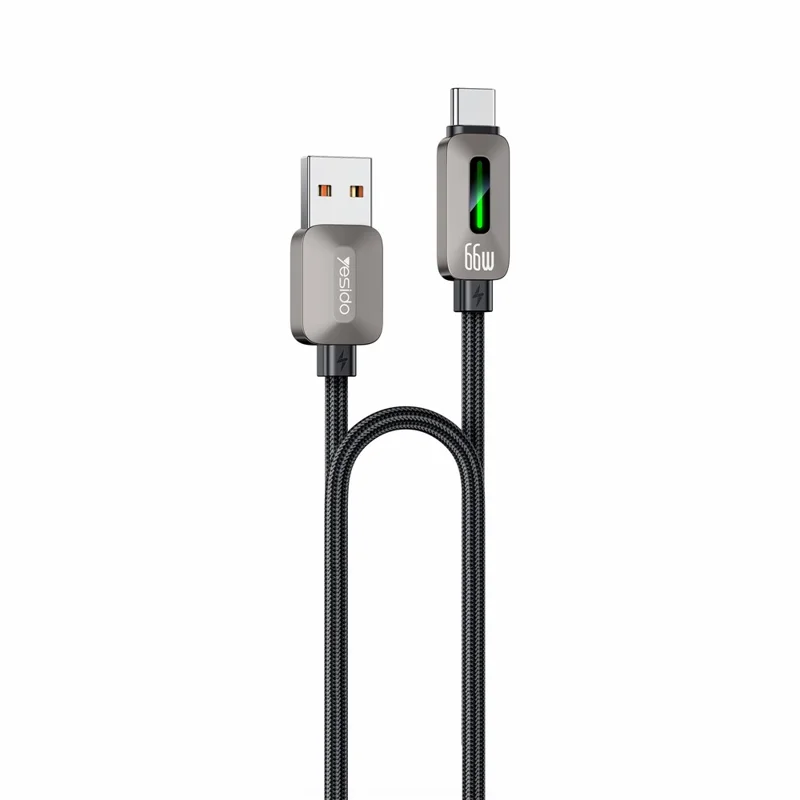 Cable de carga rápida YESIDO CA137C de USB A a Tipo C de 66W con luz dinámica, compatible con CarPlay