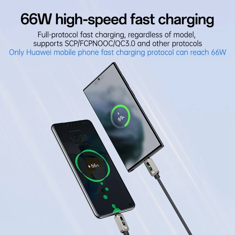 Cable de carga rápida YESIDO CA137C de USB A a Tipo C de 66W con luz dinámica, compatible con CarPlay