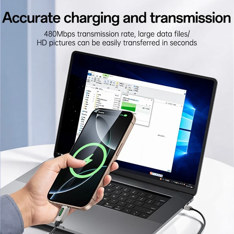 Cable de carga rápida YESIDO CA137C de USB A a Tipo C de 66W con luz dinámica, compatible con CarPlay