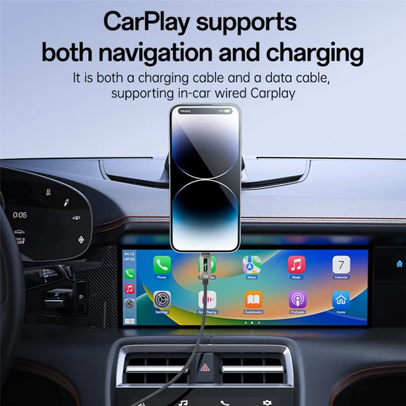 Cable de carga rápida YESIDO CA137C de USB A a Tipo C de 66W con luz dinámica, compatible con CarPlay