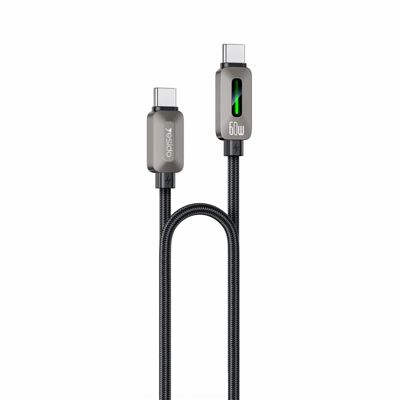 YESIDO CA198 60W 3A USB-C to USB-C Cable Zinc Alloy Flowing Light Braided Data Cable