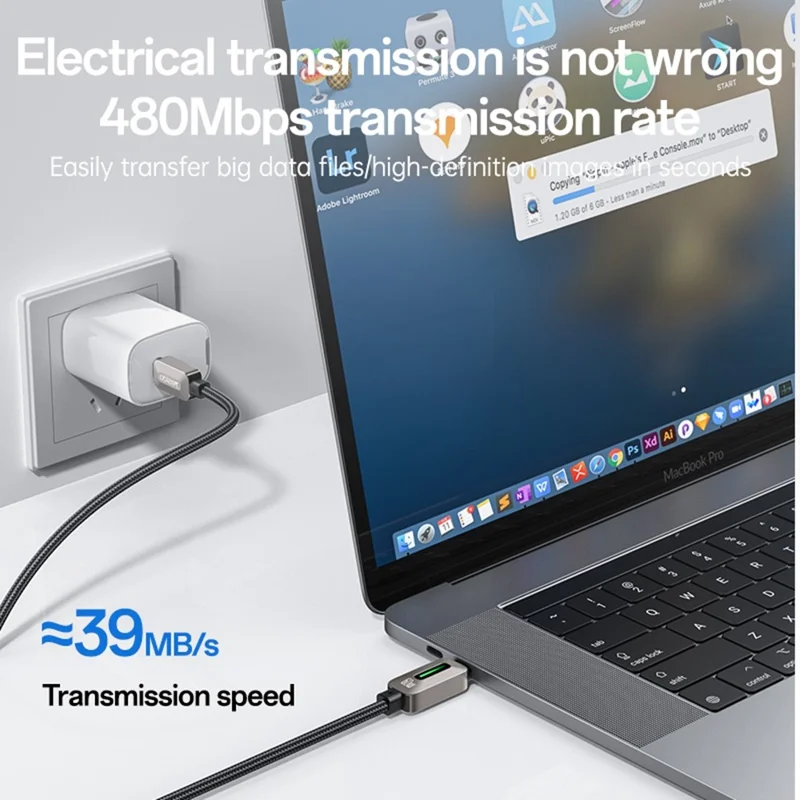 YESIDO CA198 60W 3A USB-C to USB-C Cable Zinc Alloy Flowing Light Braided Data Cable
