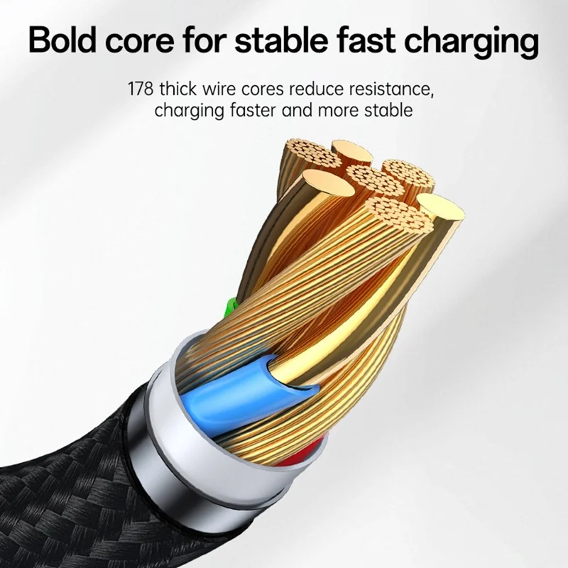 YESIDO CA198 60W 3A USB-C to USB-C Cable Zinc Alloy Flowing Light Braided Data Cable