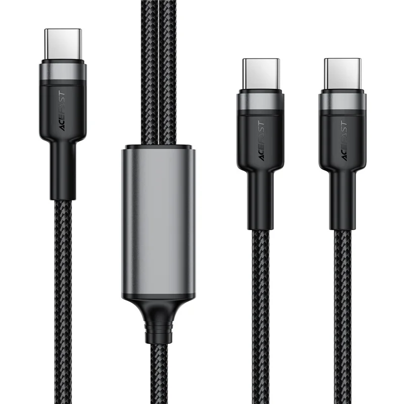 ACEFAST C22-02 USB-C auf 2 USB-C Schnellladekabel mit Nylonummantelung, 100W Aluminiumlegierung Geflochtenes Lade- und Datenkabel