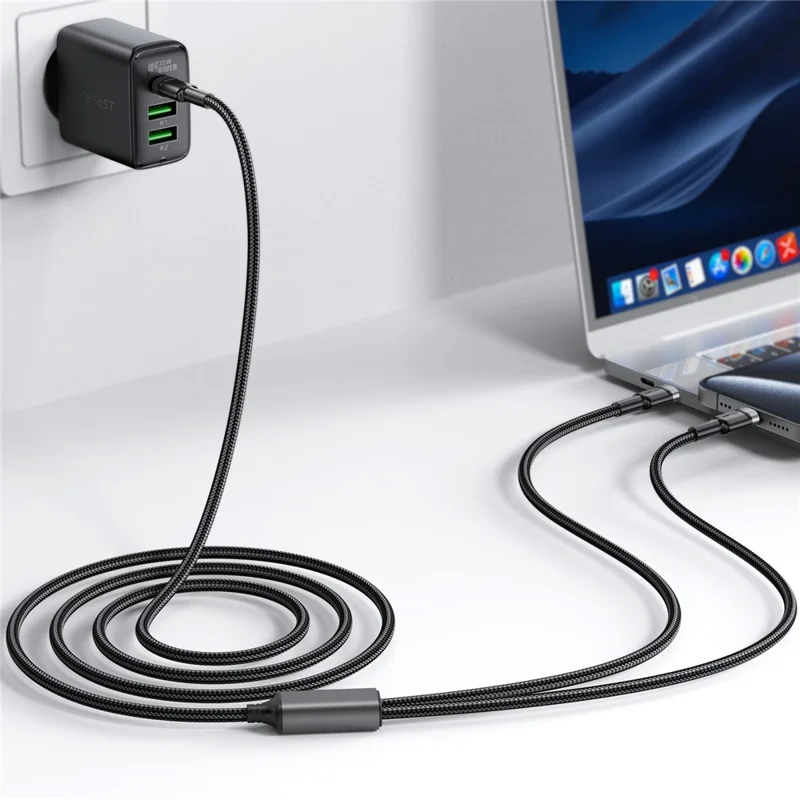ACEFAST C22-02 USB-C auf 2 USB-C Schnellladekabel mit Nylonummantelung, 100W Aluminiumlegierung Geflochtenes Lade- und Datenkabel
