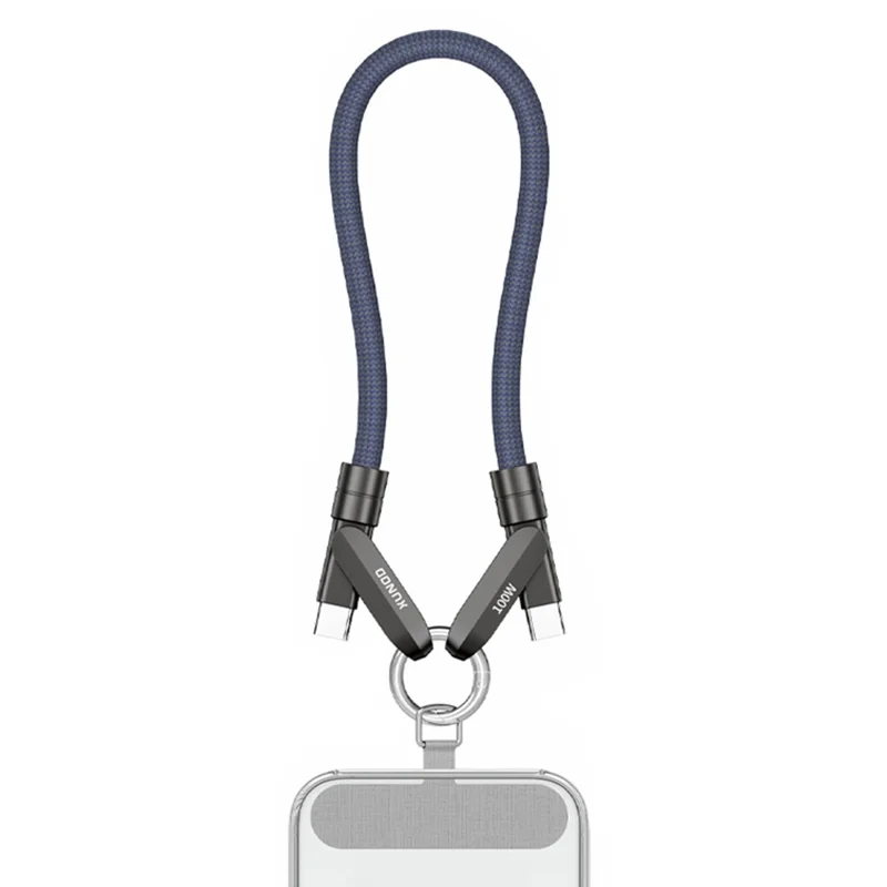 XUNDD XDDC-043 2 in 1 Phone Lanyard Charging Cable Type-C to Type-C 100W PD Fast Charge Data Cord - Blue