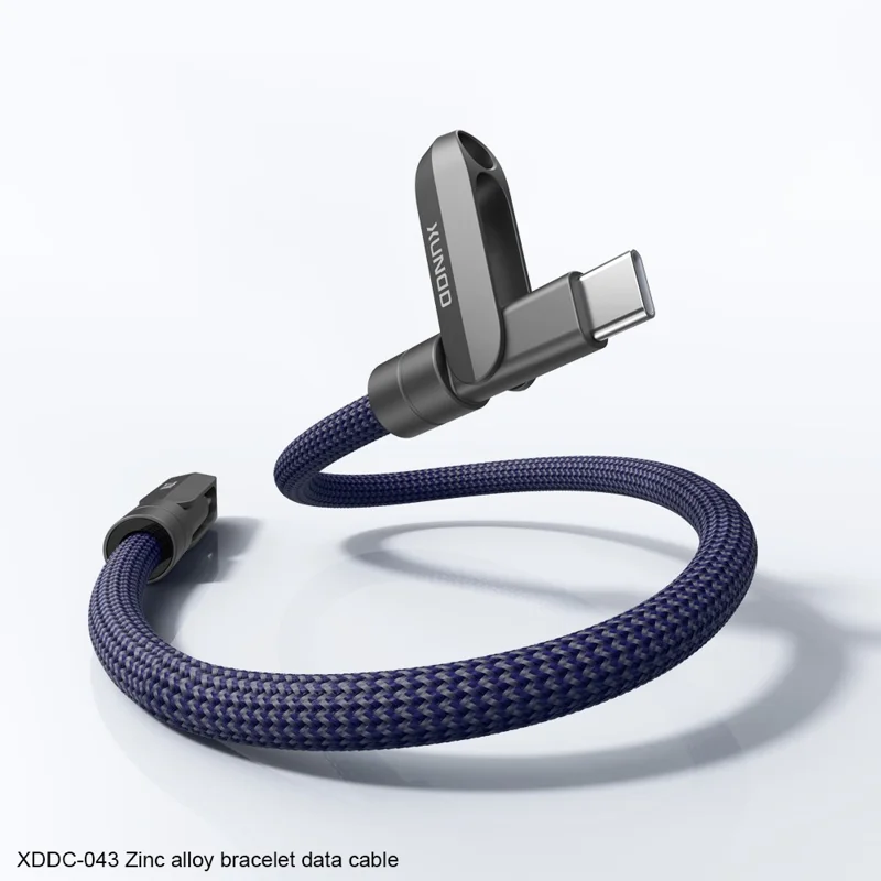 XUNDD XDDC-043 2 in 1 Phone Lanyard Charging Cable Type-C to Type-C 100W PD Fast Charge Data Cord - Blue