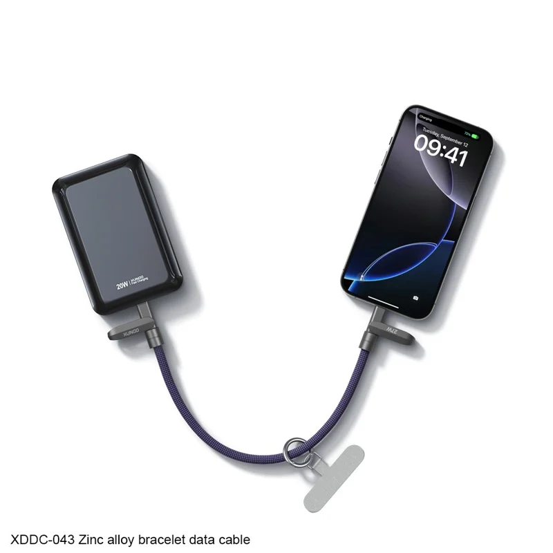 XUNDD XDDC-043 2 in 1 Phone Lanyard Charging Cable Type-C to Type-C 100W PD Fast Charge Data Cord - Blue