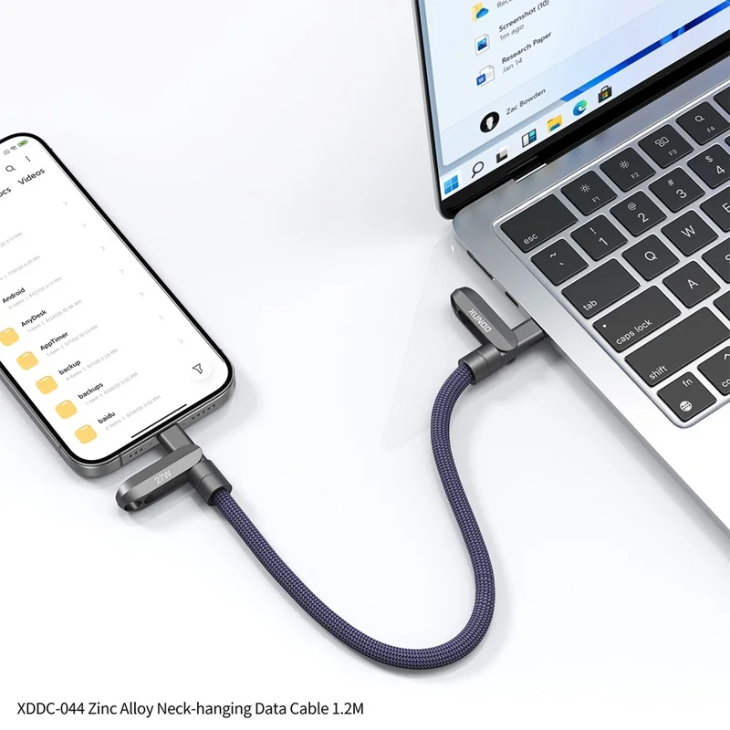 XUNDD XDDC-043 2 in 1 Phone Lanyard Charging Cable Type-C to Type-C 100W PD Fast Charge Data Cord - Blue