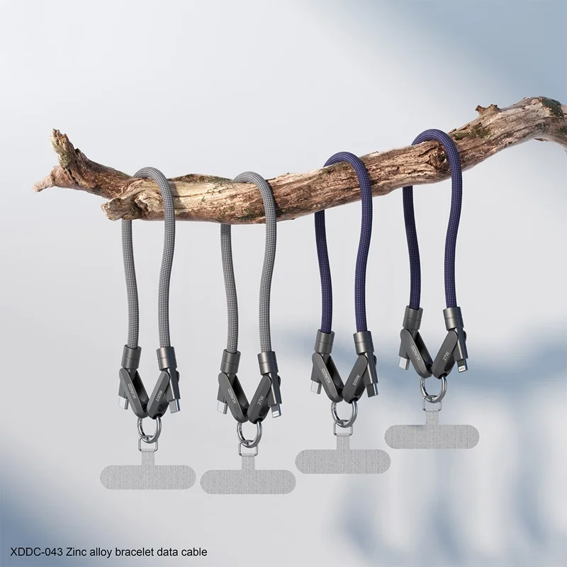 XUNDD XDDC-043 2 in 1 Phone Lanyard Charging Cable Type-C to Type-C 100W PD Fast Charge Data Cord - Blue