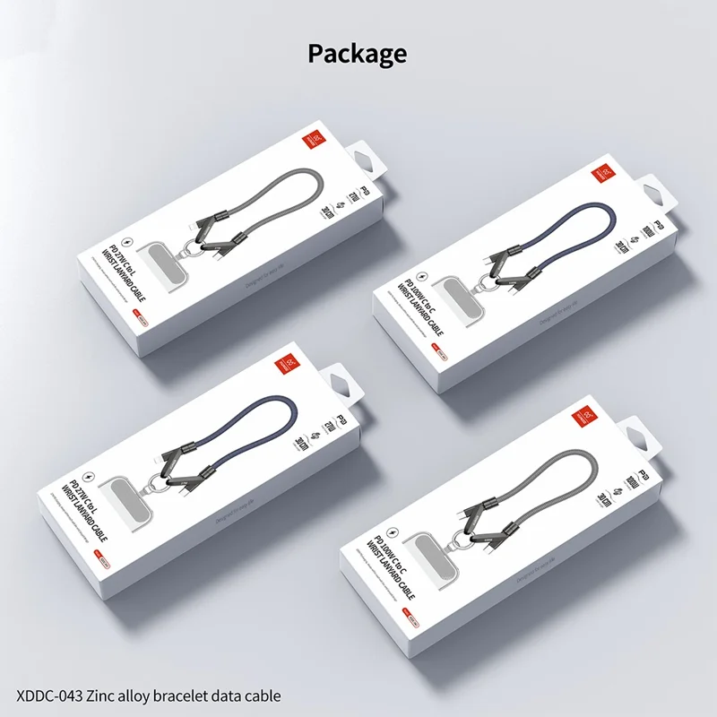 XUNDD XDDC-043 2 in 1 Phone Lanyard Charging Cable Type-C to Type-C 100W PD Fast Charge Data Cord - Blue