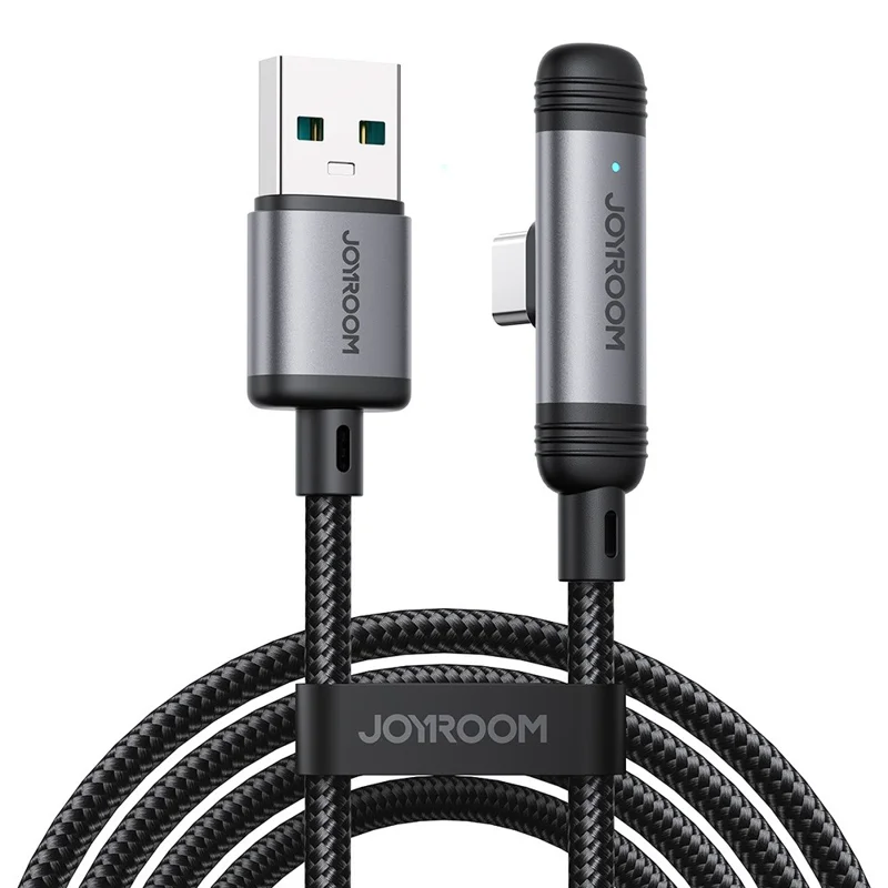 JOYROOM S-A56 1.2m USB-A to Type-C Elbow 3A Fast Charging Cable Data Transfer Braided Cord - Black