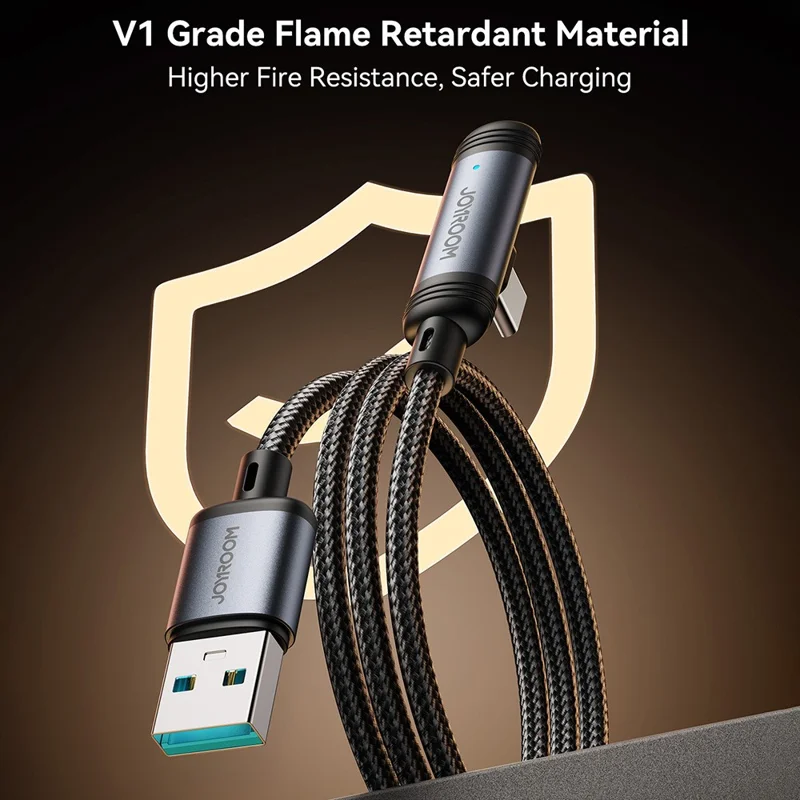 JOYROOM S-A56 1.2m USB-A to Type-C Elbow 3A Fast Charging Cable Data Transfer Braided Cord - Black