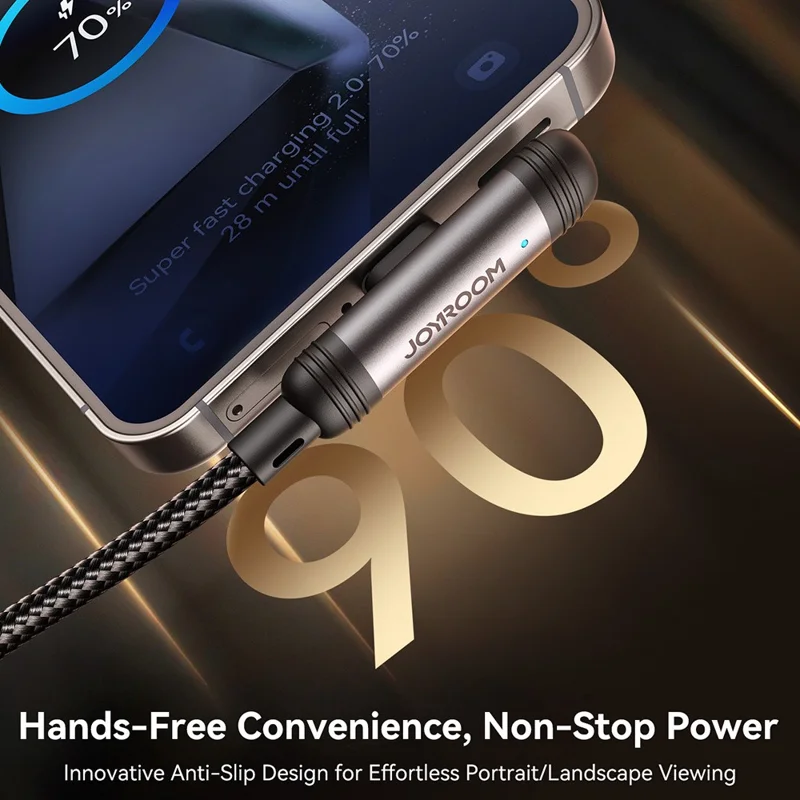 JOYROOM S-A56 1.2m USB-A to Type-C Elbow 3A Fast Charging Cable Data Transfer Braided Cord - Black