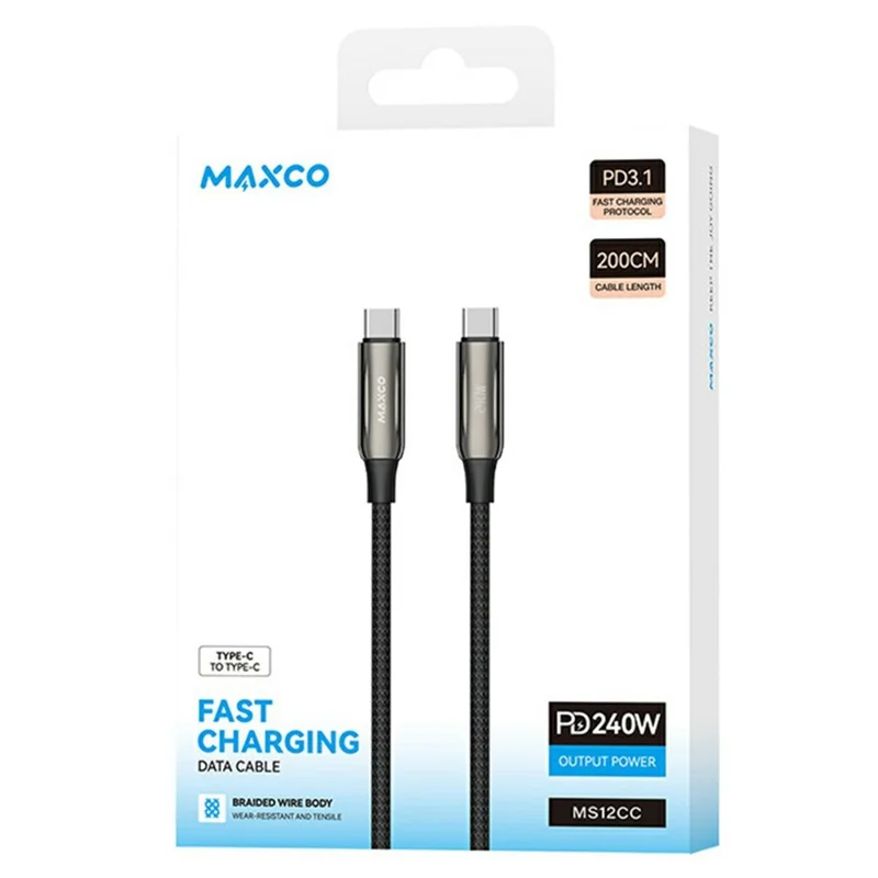 MAXCO 2m Type-C to Type-C PD 240W Fast Charging Cable Data Transfer Braided Cord