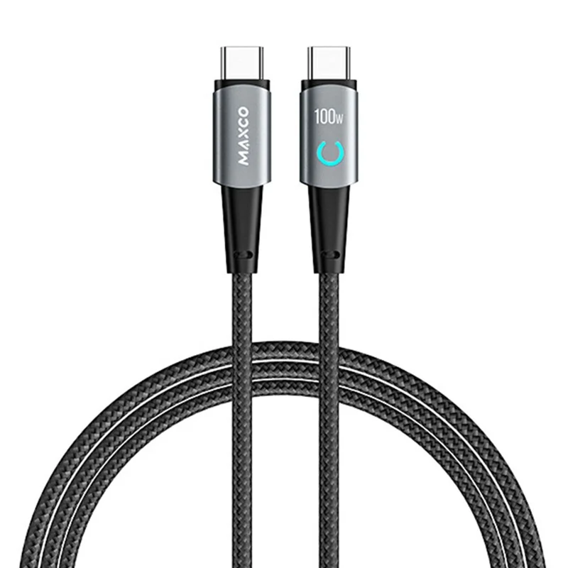 MAXCO 1.2m Type-C to Type-C PD 100W Fast Charging Cable LED Indicator Aluminum Alloy Braided Cord