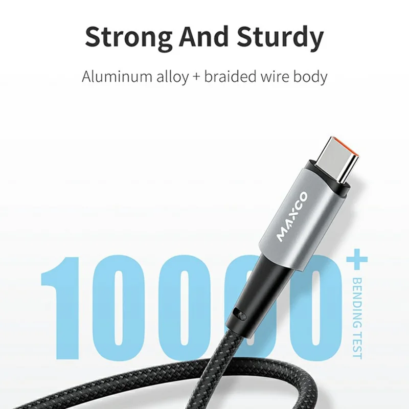 MAXCO 1.2m Type-C to Type-C PD 100W Fast Charging Cable LED Indicator Aluminum Alloy Braided Cord