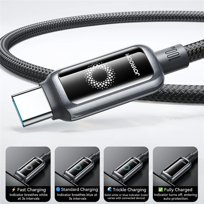 Câble JOYROOM S-A55 Type-C vers Type-C de 1,2 m, 100 W, charge rapide et synchronisation de données - Noir