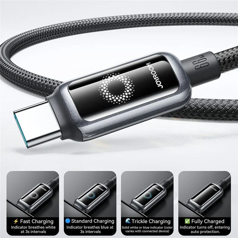 JOYROOM S-A55 Câble USB-A vers Type-C de 1,2 m, Charge Rapide 66W, Coupure Automatique de l'Alimentation, Cordon de Données - Noir