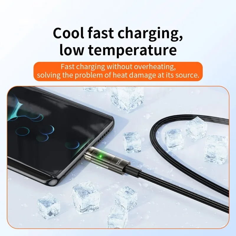 TRANYOO AC-1 100W Fast Charging Cable Intelligent Auto Disconnect Data Cable Transparent LED Braided