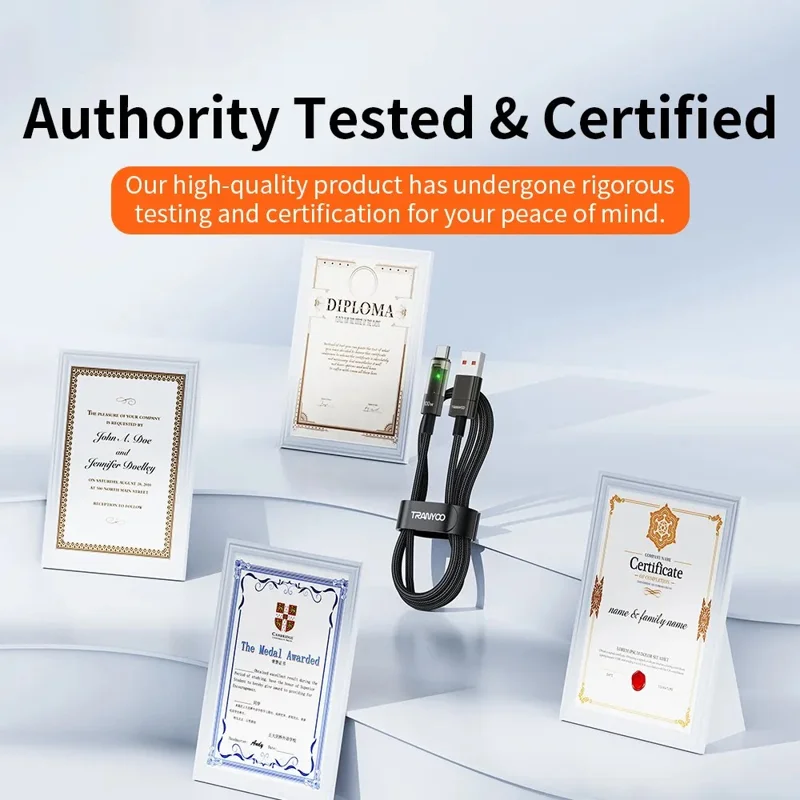 TRANYOO AC-1 100W Fast Charging Cable Intelligent Auto Disconnect Data Cable Transparent LED Braided