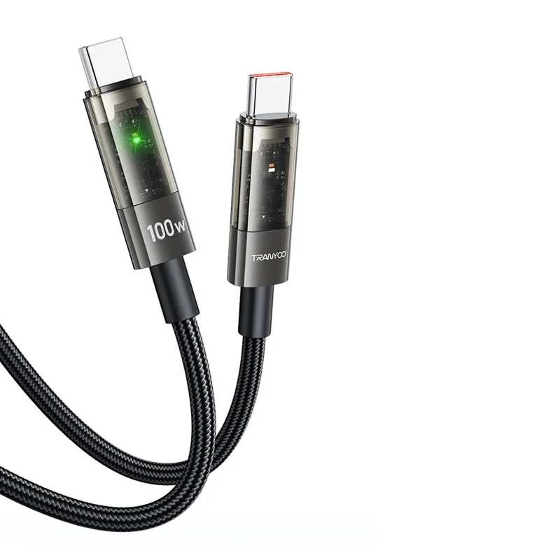 TRANYOO CC-1 Smart Auto Disconnect Charging Cable 100W Data Cable with LED Indicator for Laptops