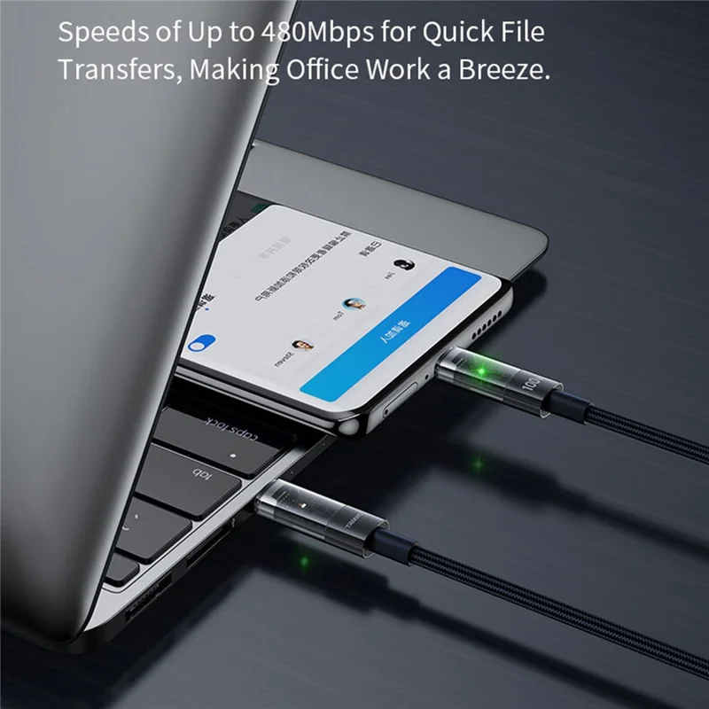 TRANYOO CC-1 Smart Auto Disconnect Charging Cable 100W Data Cable with LED Indicator for Laptops