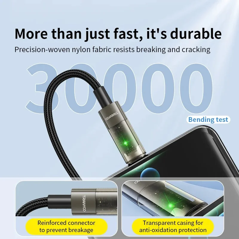 TRANYOO CC-1 Smart Auto Disconnect Charging Cable 100W Data Cable with LED Indicator for Laptops