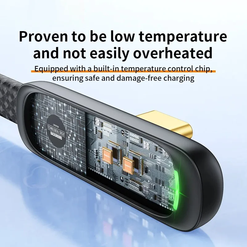 TRANYOO CC-3 Type-C to Type-C Fast Charging Cable 65W Braided Data Cable with Angled Connector / LED Indicator