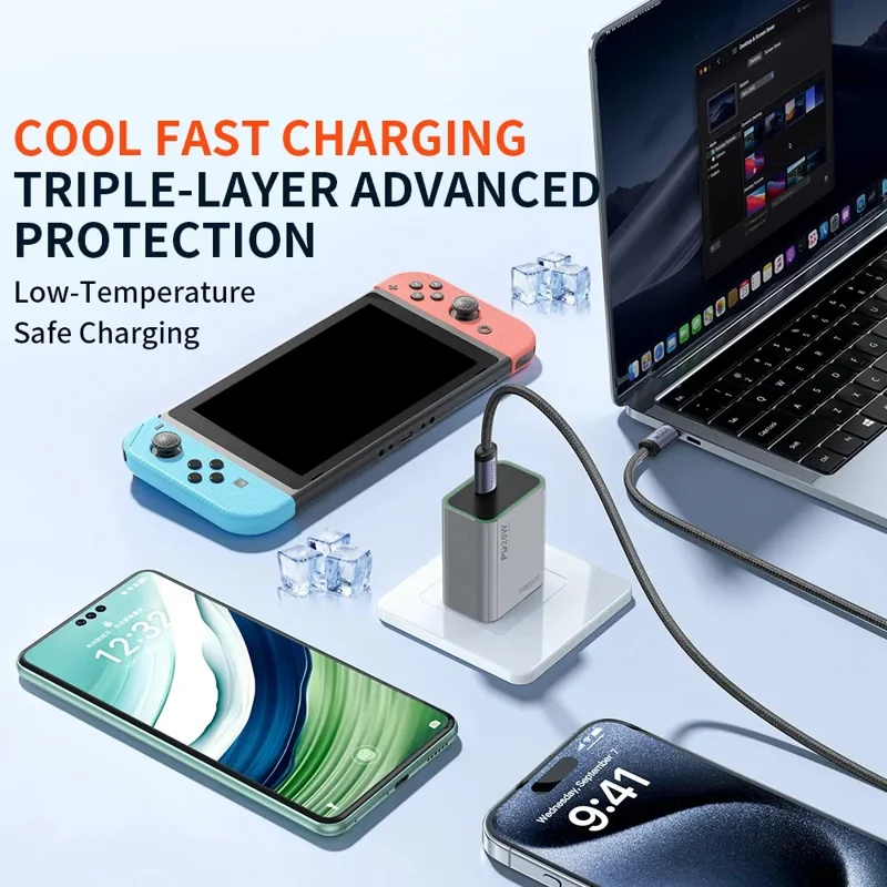 TRANYOO CC-4 2m PD 100W Fast Charging Cable E-Marker Chip Braided Phone Laptop Data Cord