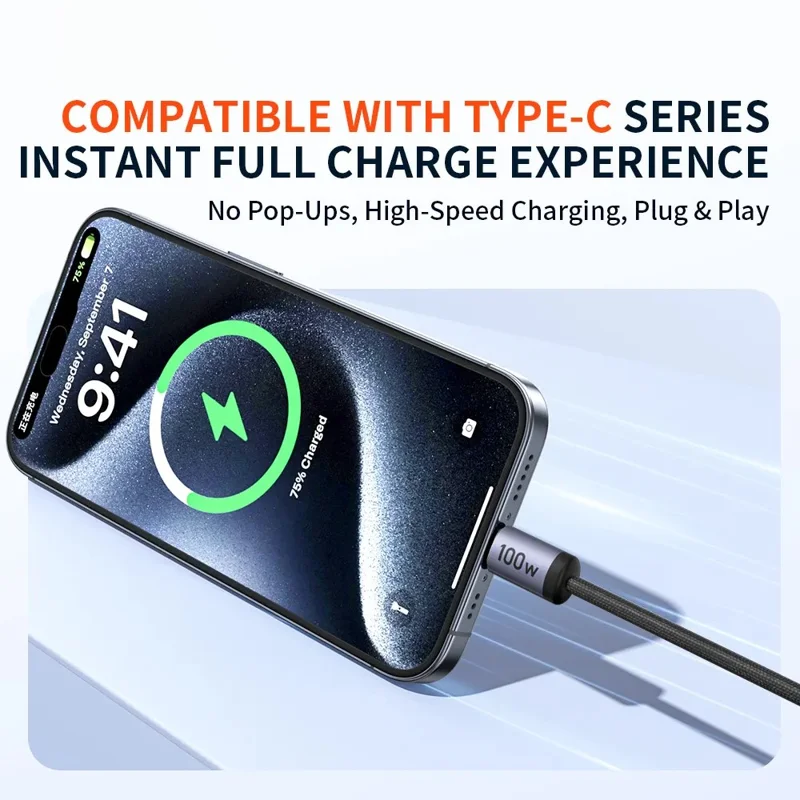 TRANYOO CC-4 2m PD 100W Fast Charging Cable E-Marker Chip Braided Phone Laptop Data Cord