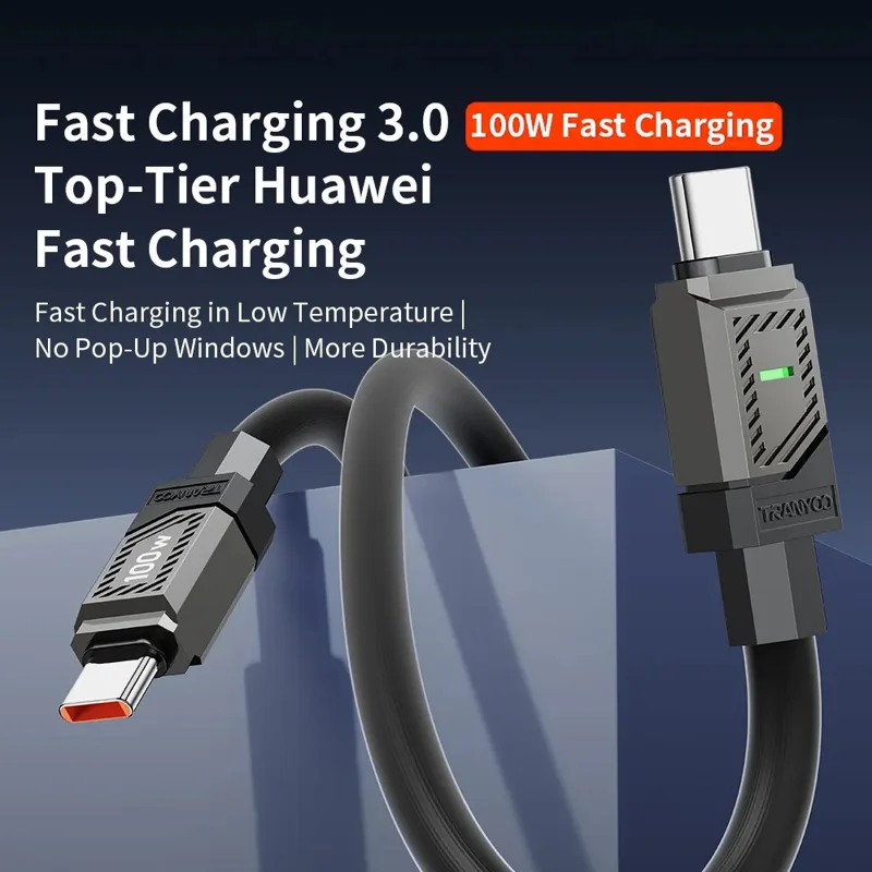 TRANYOO CC-2 1.2m Type-C to Type-C Cable 100W Fast Charging Phone Laptop Data Cord - Black