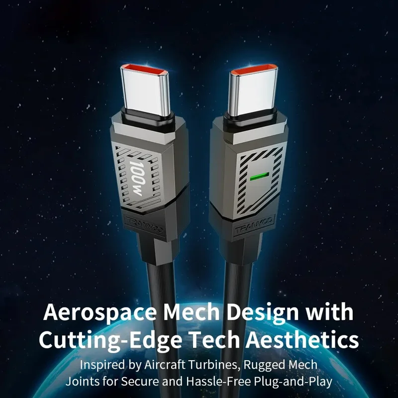 TRANYOO CC-2 1.2m Type-C to Type-C Cable 100W Fast Charging Phone Laptop Data Cord - Black