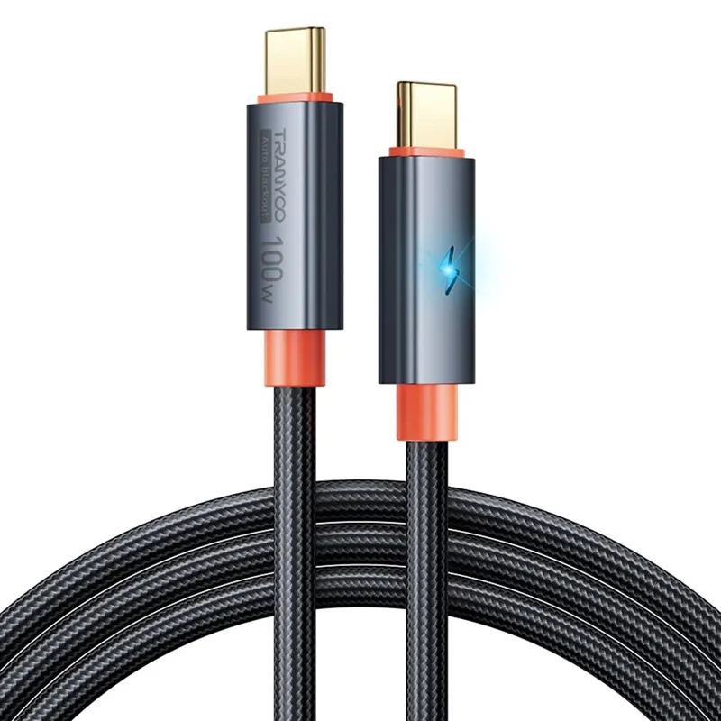 TRANYOO CC-5 1.2m Smart Auto Disconnect Data Cable 100W Type-C to Type-C Phone Laptop Cord