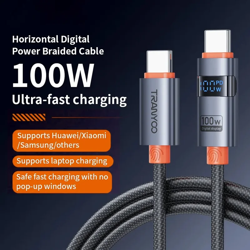 TRANYOO CC-6 1.2m Type-C to Type-C Digital Display Fast Charging Cable 100W Laptop Charge Cord