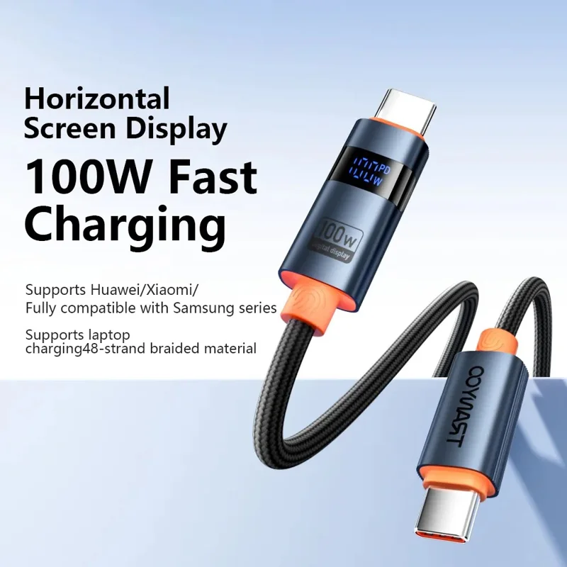 TRANYOO CC-6 1.2m Type-C to Type-C Digital Display Fast Charging Cable 100W Laptop Charge Cord