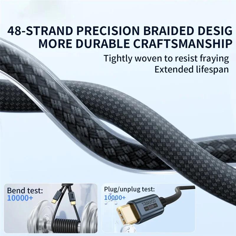 TRANYOO CC-7 1.2m Type-C to Type-C Fast Charging Data Cable 240W Laptop Charge Cord