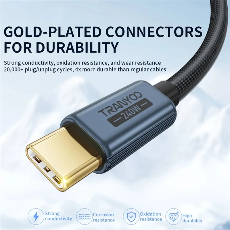 TRANYOO CC-7 1.2m Type-C to Type-C Fast Charging Data Cable 240W Laptop Charge Cord