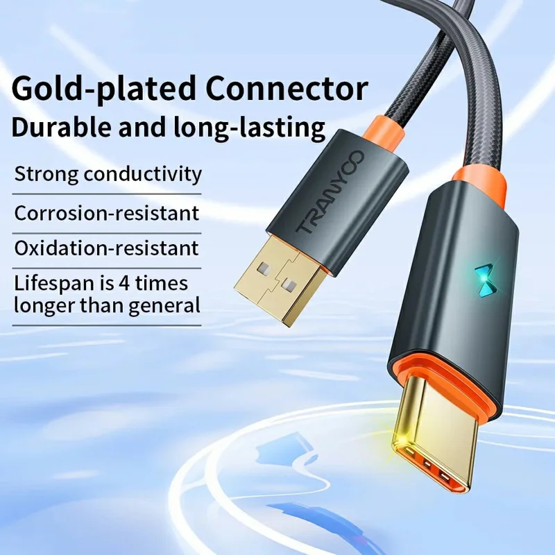 TRANYOO AC-5 1.2m USB to Type-C 100W Fast Charging Cable Smartphones Smart Auto Disconnect Data Cord