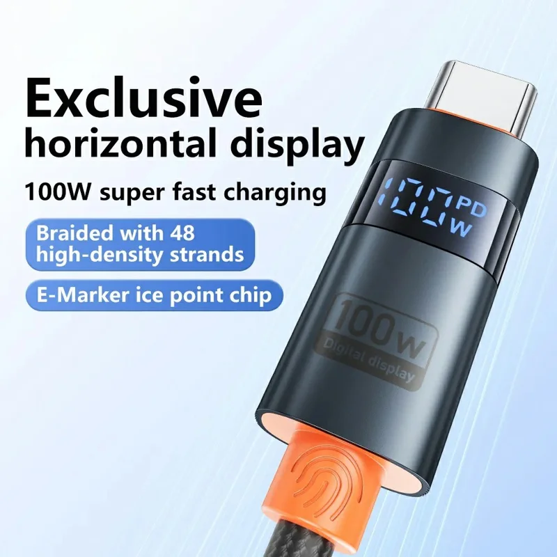 TRANYOO AC-6 For Samsung 100W USB to Type-C Cable 1.2m Braided Digital Display Fast Charging Cord