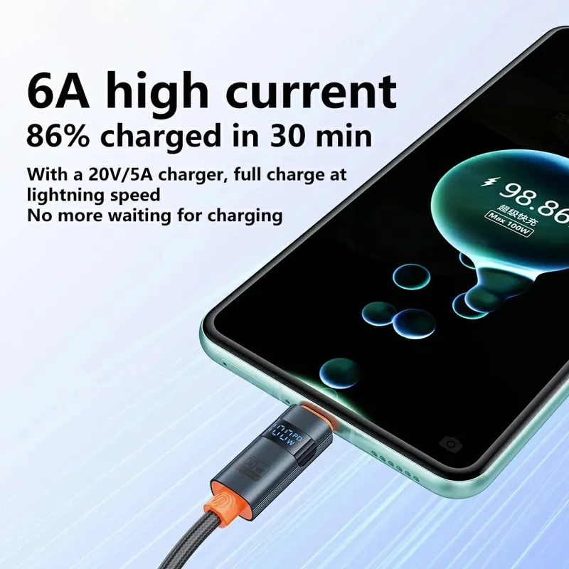 TRANYOO AC-6 For Samsung 100W USB to Type-C Cable 1.2m Braided Digital Display Fast Charging Cord