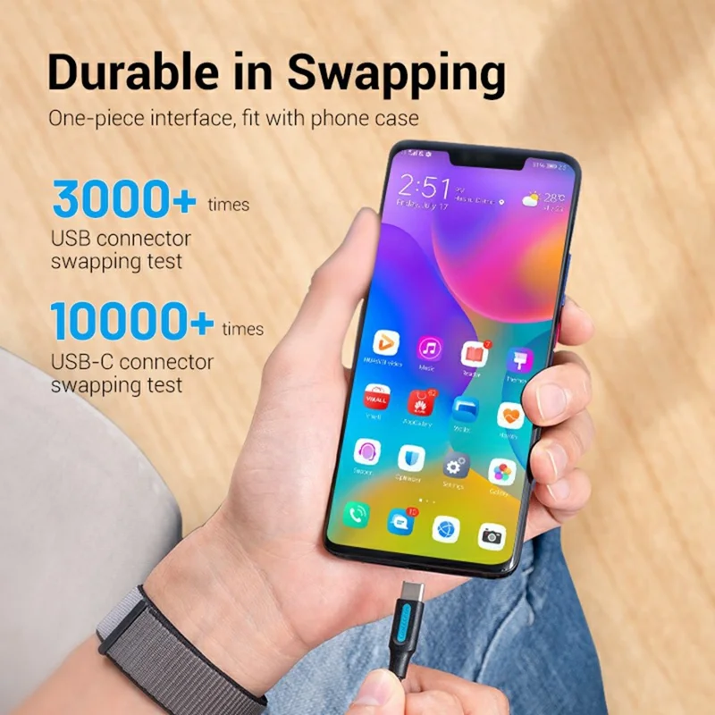 VENTION COKBG 1.5m USB-A 2.0 Male to USB C Male 3A 60W Fast Charging Wire High Speed Data Cable