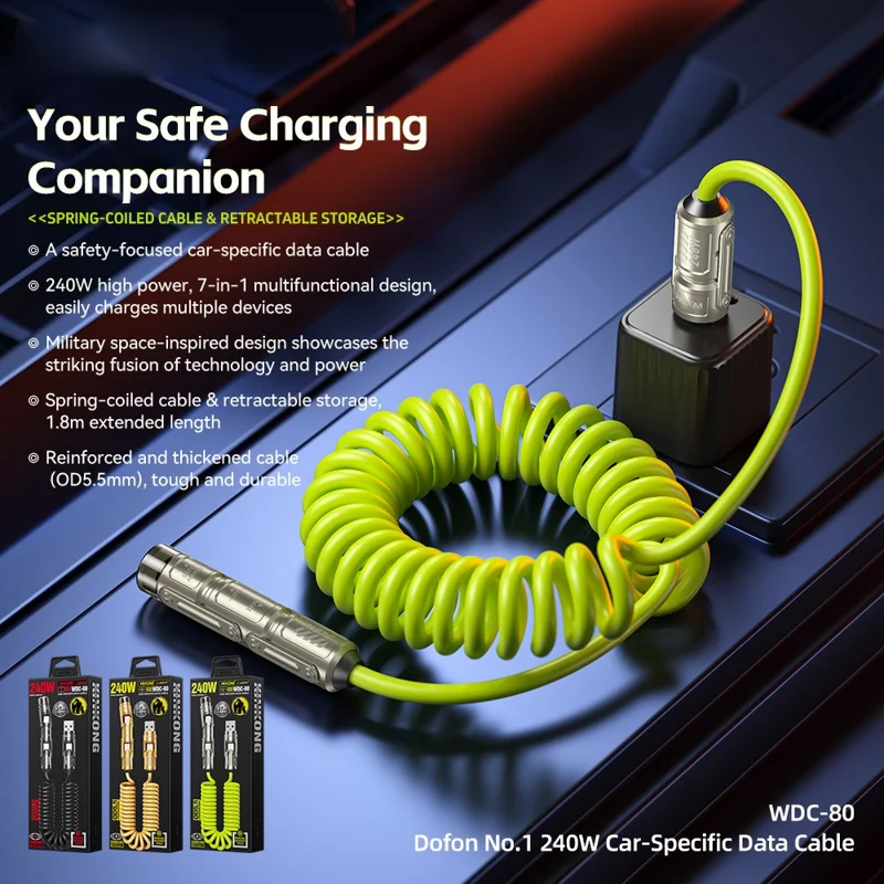 WEKOME WDC-80 Dofon No.1 Car-Specific Safety Data Cable 240W High Power 1.8M Length Multi Function Design - Green