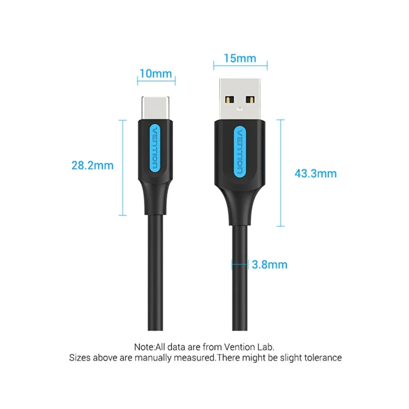 VENTION COKBI 3m USB 2.0 Type A to Type C Cable 3A Fast Charging Phone Tablet Data Cord - Black