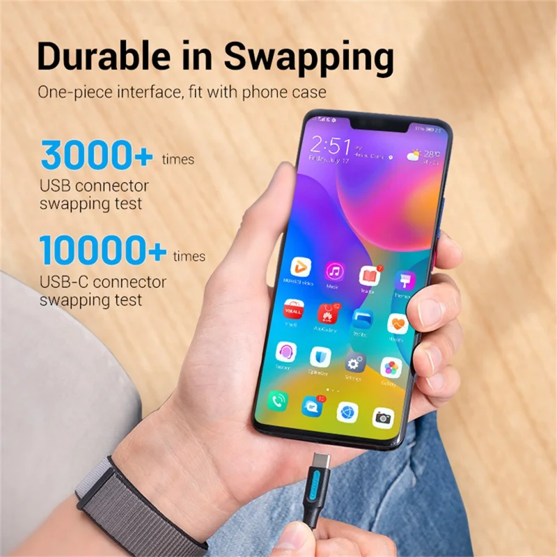 VENTION COKBI 3m USB 2.0 Type A to Type C Cable 3A Fast Charging Phone Tablet Data Cord - Black