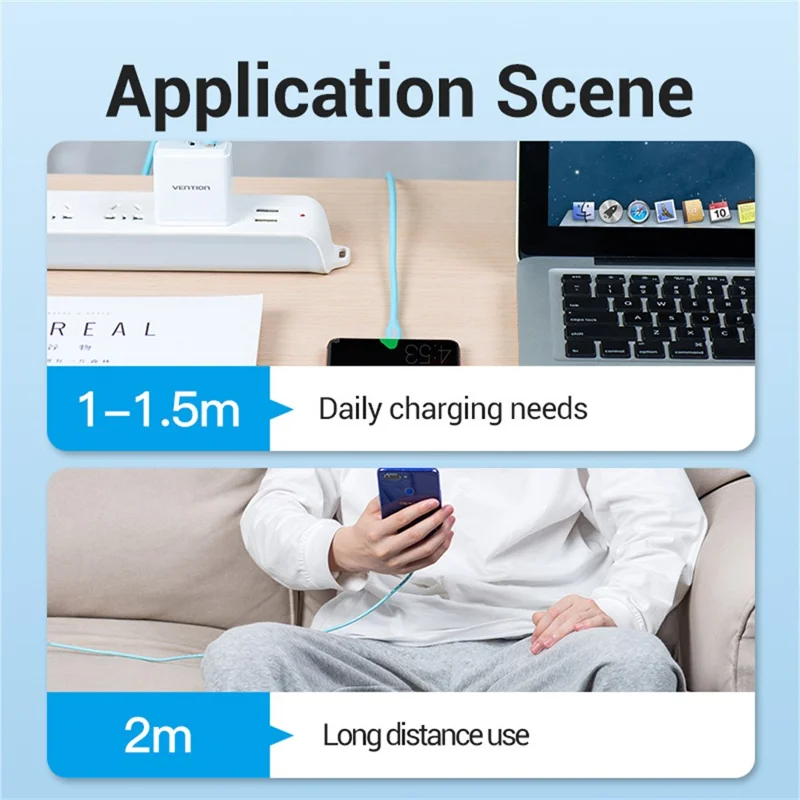 VENTION COKSG 1.5m USB 2.0 Type A Male to Type C Male Cable 3A Fast Charging Data Sync Cord, Lake Blue