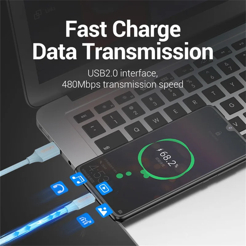 VENTION COKSH 2m USB 2.0 Type A to Type C Cable 3A Fast Charging Phone Tablet Data Cord - Lake Blue
