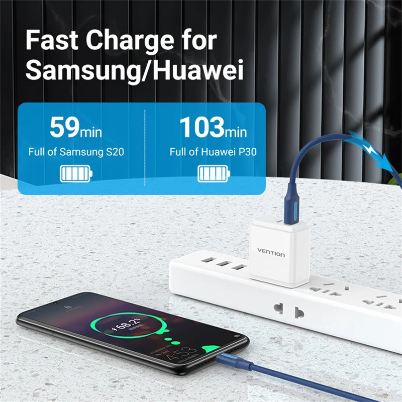 VENTION COKLF 1m USB 2.0 Type A Male to Type C Male Cable 3A Fast Charging Data Sync Cord, Dark Blue