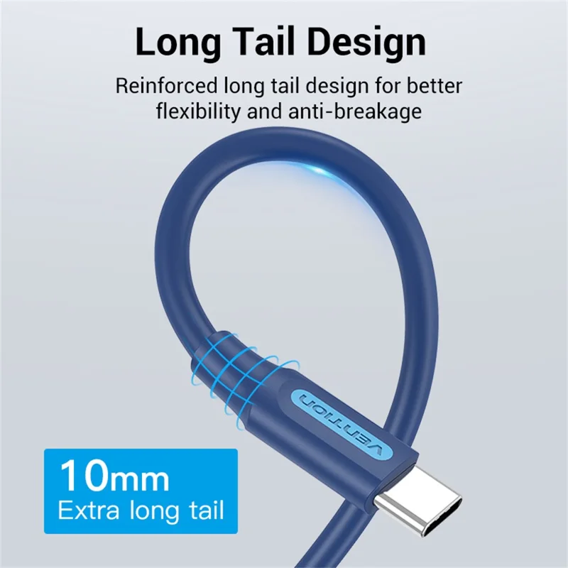 VENTION COKLF 1m USB 2.0 Type A Male to Type C Male Cable 3A Fast Charging Data Sync Cord, Dark Blue