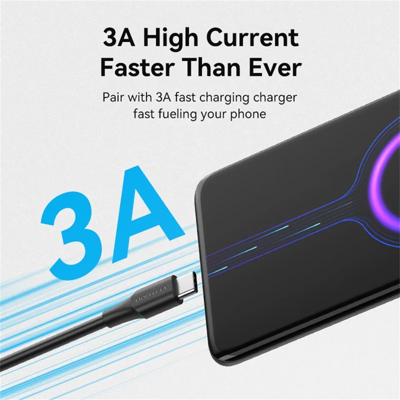 VENTION CTHBC 0.25m USB 2.0 A Male to C Male Cable 3A Fast Charging Data Sync Cord - Black